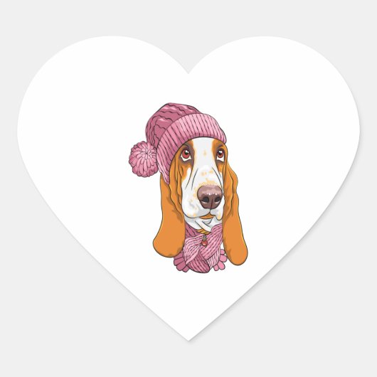 Sticker Cœur chien Basset Hound race en tricot casquette (Devant)