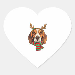 Sticker Cœur Chien beagle Noël Rendeer Santa Hat Funny Noël