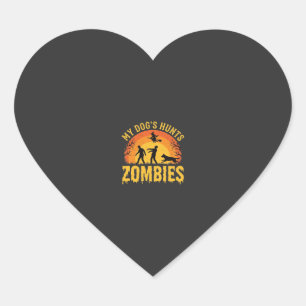 Sticker Cœur Chien Chasse Les Zombies Design Halloween