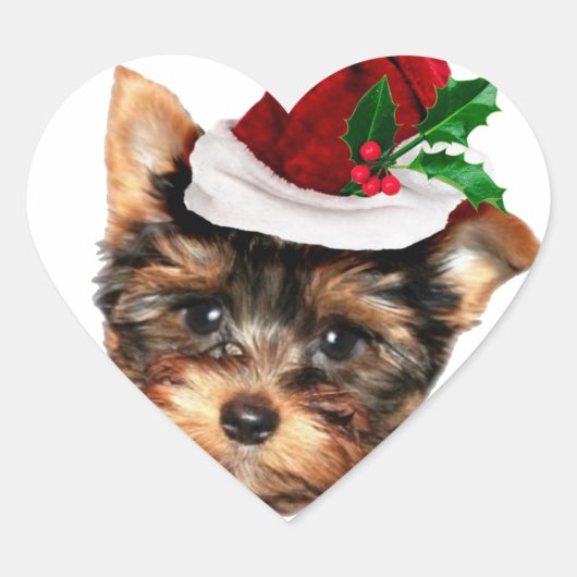 Sticker Cœur Chien chiot de Chrismtas Yorkshire Terrier (Devant)