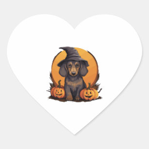 Sticker Cœur Chien Dachshund, Citrouille Casquette de la sorciè