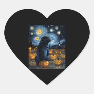 Sticker Cœur Chien de Carlin noir van gogh nuit étoilée hallowe
