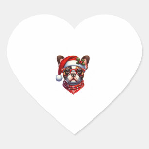 Sticker Cœur Chien de Noël Français Chien de taureaux Santa Hat