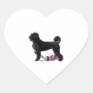Sticker Cœur Chien d'eau portugais debout avec ligne de flottai