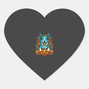 Sticker Cœur Chien d'Halloween avec citrouilles Jack O Lantern_