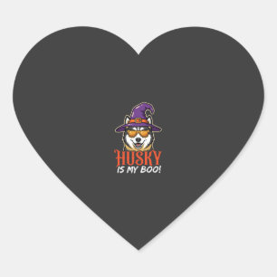 Sticker Cœur Chien Esquimau d'Halloween est mon chapeau de sorc