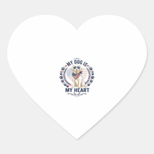 Sticker Cœur Chien est cœur drapeau américain lunettes de solei