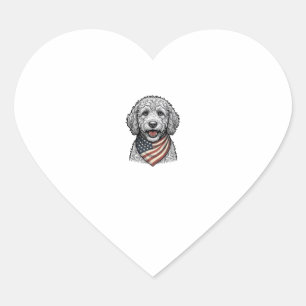 Sticker Cœur Chien gribouillé patriotique Gravure vintage vecte