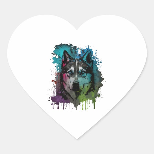 Sticker Cœur Chien Husky (Devant)
