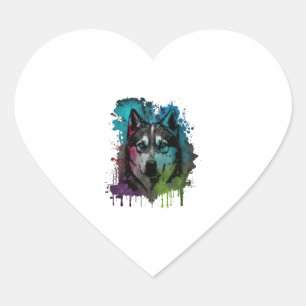 Sticker Cœur Chien Husky