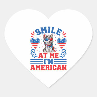 Sticker Cœur Chien Husky Sibérien patriotique pour 4 juillet
