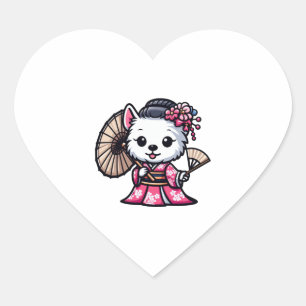 Sticker Cœur Chien Kimono blanc du Terrier blanc de West Highla