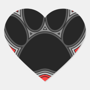 Sticker Cœur Chien Paw Dans Le Coeur Rouge Avec Les Outlines