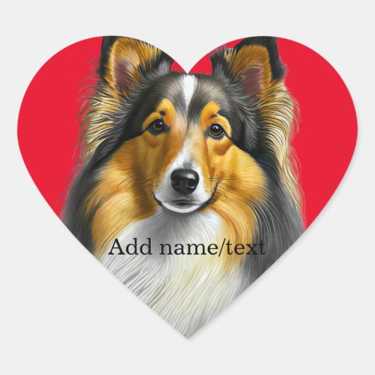 Sticker Cœur Chien, Sheltie Portrait Modèle, (Devant)