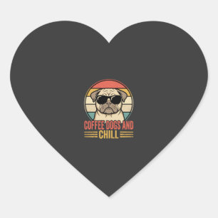 Sticker Cœur Chiens de café et Pug Rétro Chill