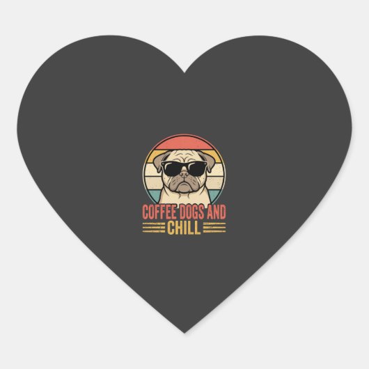 Sticker Cœur Chiens de café et Pug Rétro Chill (Devant)