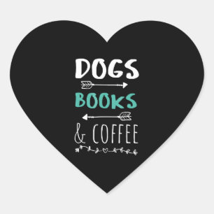 Sticker Cœur Chiens Livres Café Weekend Amoureux des animaux