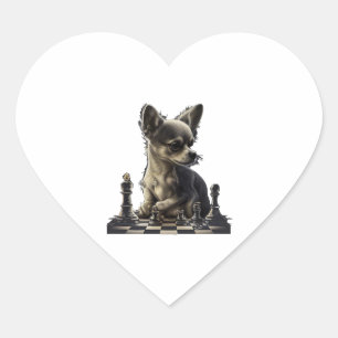Sticker Cœur Chihuahua Joueuse d'échecs