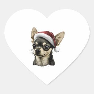 Sticker Cœur Chihuahua Joyeux Noël X-Mas Tree Cute