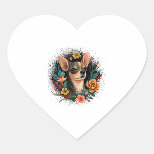 Sticker Cœur Chihuahua mignon chien de belles fleurs fille