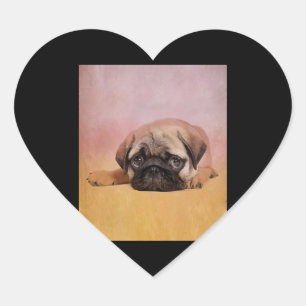 Sticker Cœur Chiot Carlin mignon   Cadeau Amoureux de les chien