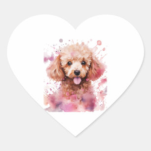 Sticker Cœur Chiot de caniche Brown, Chien de bébé, Couleurs, E