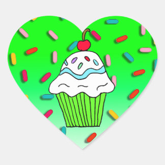 Sticker Cœur Chocolats Cupcake avec des arroses de bonbons