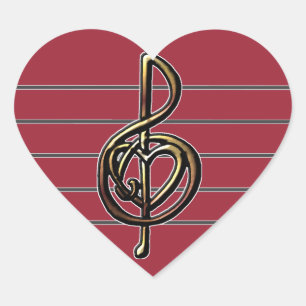 Sticker Cœur Choisir une couleur Embossée Look Treble Clef et H