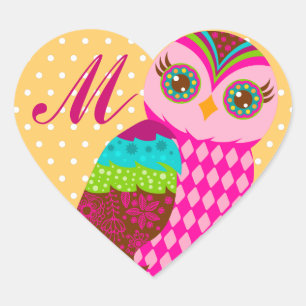 Sticker Cœur Chouette rose - Pois