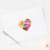 Sticker Cœur Chouette rose - Pois (Enveloppe)