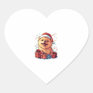 Sticker Cœur Chow Chow Chow Chow Santa Hat Drôle Noël Chien de
