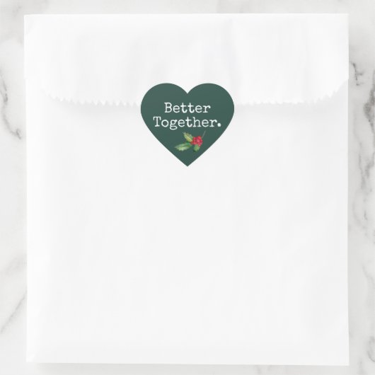 Sticker Cœur Christmas Holly Better Together Dark Green Heart (Sac)