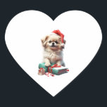 Sticker Cœur Christmas Pekingese<br><div class="desc">Christmas Pekingese</div>