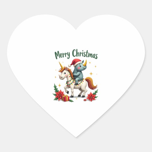 Sticker Cœur Christmas Rhino Merry Christmas Unicorn Rhino T-Sh (Devant)