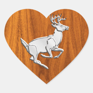 Sticker Cœur Chrome Cerf en Course sur une Impression de Teck F