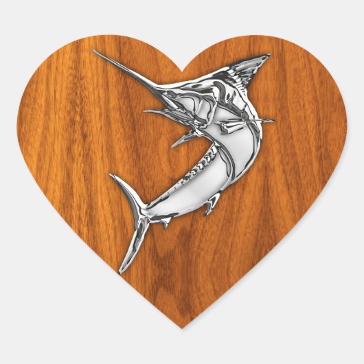 Sticker Cœur Chrome Marlin sur bois de teck (Devant)