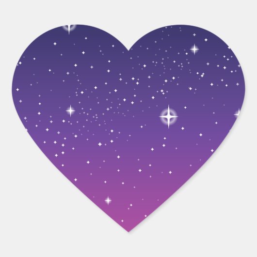 Sticker Cœur Ciel nocturne étoilé violet foncé (Devant)