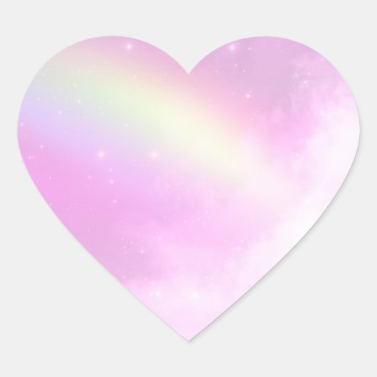 Sticker Cœur Ciel rose pastel avec arc-en-ciel jaune (Devant)