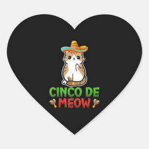 Sticker Cœur Cinco De Meow Cute Cinco De Mayo Sombrero Taco Cat