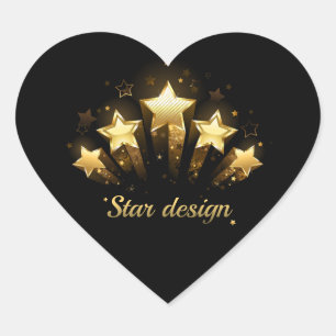 Sticker Cœur Cinq étoiles d'or en noir