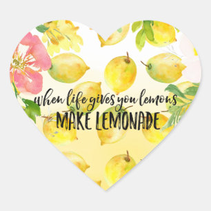 Sticker Cœur Citrons Aquarelle rose floral