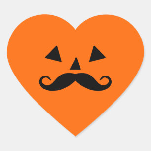 Sticker Cœur Citrouille Moustache Halloween