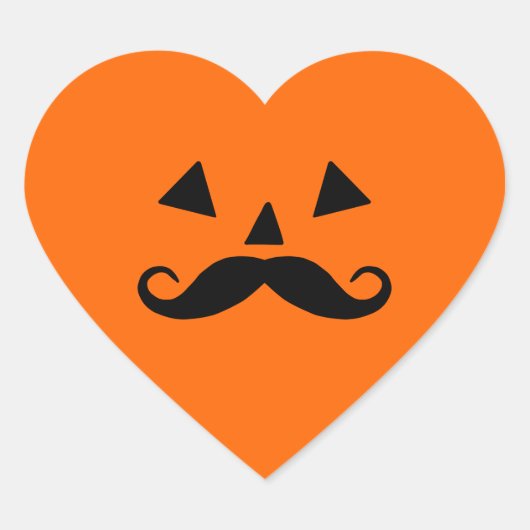 Sticker Cœur Citrouille Moustache Halloween (Devant)