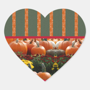 Sticker Cœur Citrouille orange vert Thanksgiving automne Harves