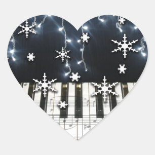 Sticker Cœur Clavier de Flamme de neige Piano Christmas