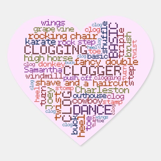 Sticker Cœur Clogger Clogging Word Art (Devant)