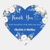Sticker Cœur Cobalt bleu blanc fleurons coeur merci mariage (Devant)