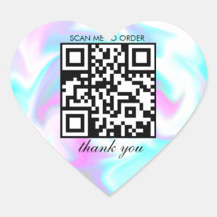 Sticker Cœur Code QR Merci Marbre d'Eau Boutique Entreprise