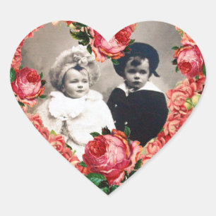 STICKER CŒUR COEUR AVEC ROSES ROSES ROSES MARIAGE MODÈLE PHOTO