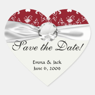 Sticker Cœur coeur blanc sur rouge amour romantique damask
